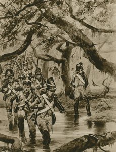 Marcheren door de moerassen van Brits-Guiana door Richard Caton Woodville junior